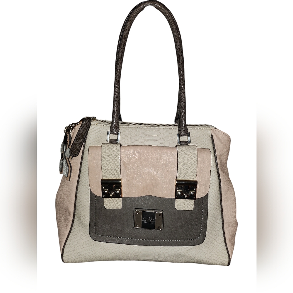 GUESS Stone Atylia Pink Brown and Tan Colorblock Retro Satchel Hanbag